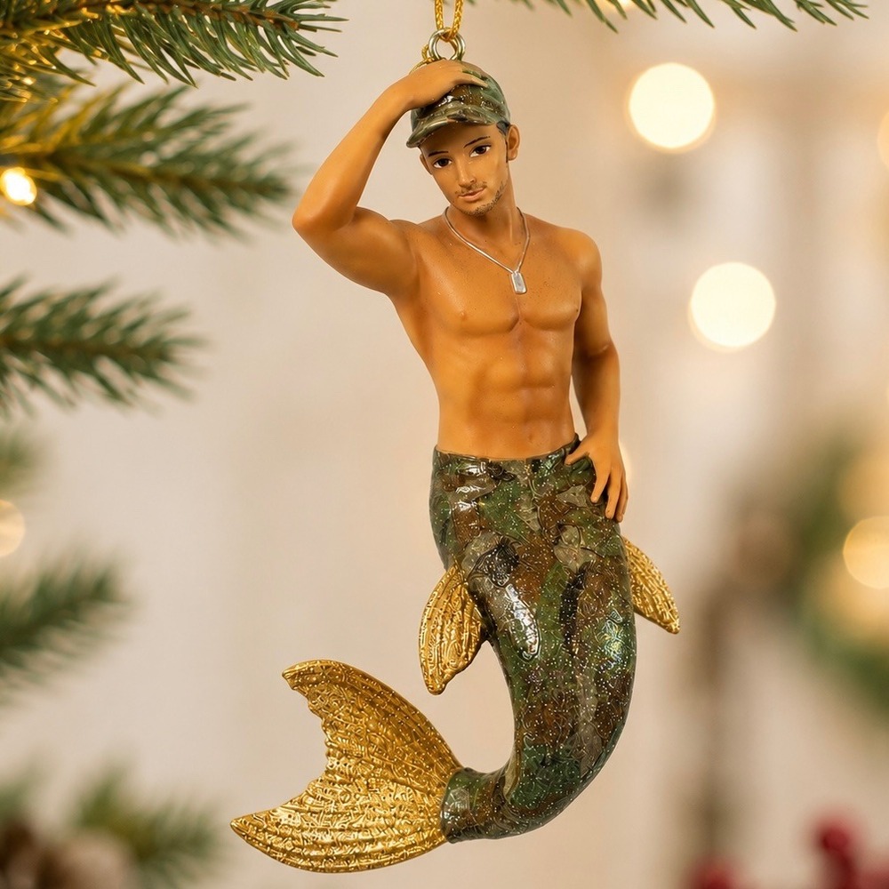 December Diamonds 2012 Camo Merman Ornament Retired 55-90777 Glitter Military